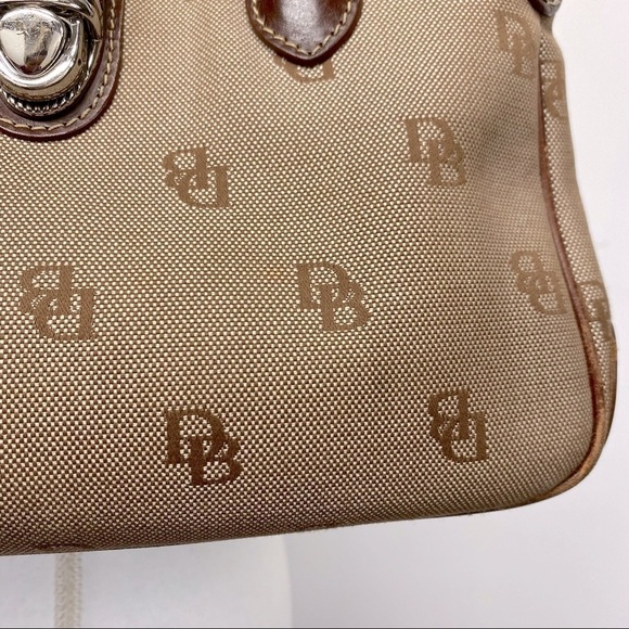 Dooney & Bourke Brown Monogram Leather and Canvas Shoulder Bag Tote Purse - Picture 5 of 16